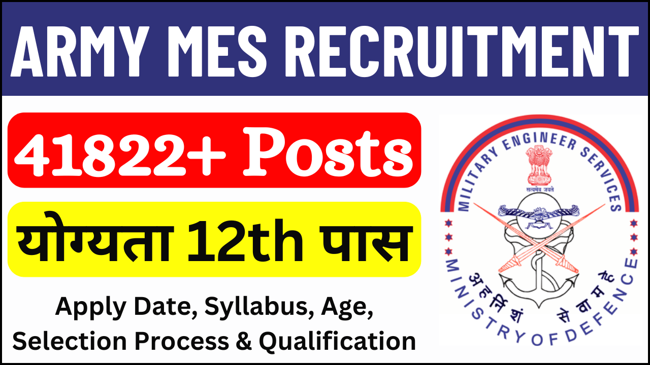 Army MES Recruitment 2024, Apply Online for 41822 MTS, Storekeeper, and Other Posts