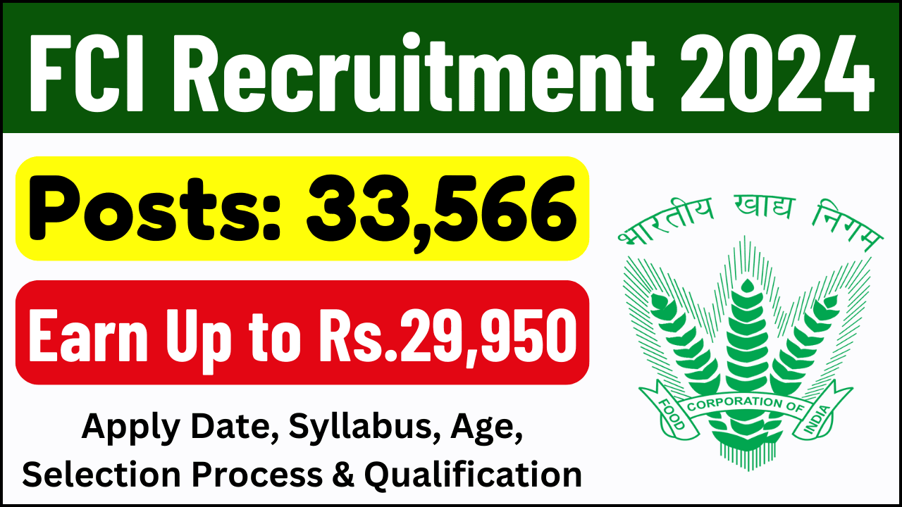 FCI Recruitment 2024: 33,566 Vacancies Available, Earn Up to Rs.29,950